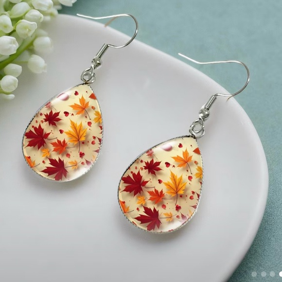 Autumn Leaf Teardrop Earrings - Picture 2 of 6